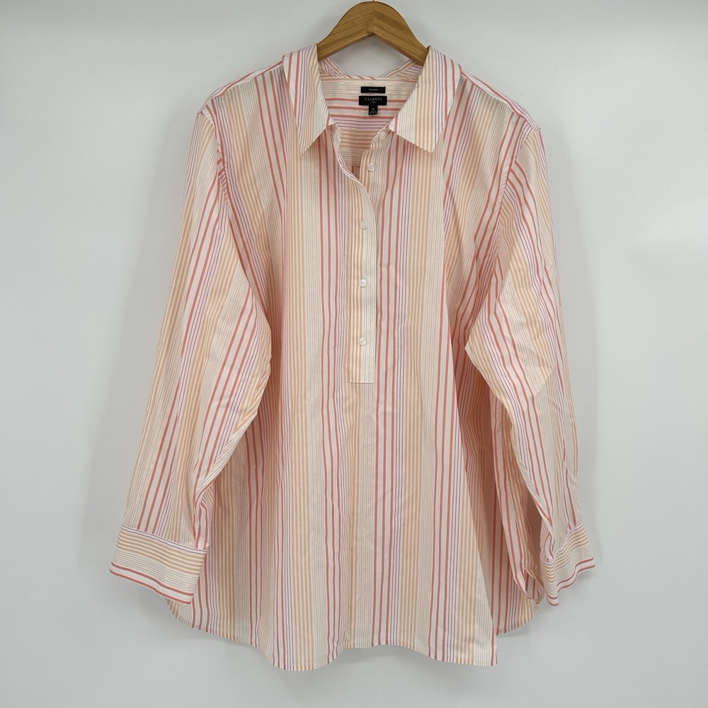 Talbots No Iron Button Up Henley Top Womens 3X Stretch Cotton Colorful Preppy